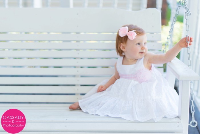 One Year Old Girl Pictures, First Birthday, Baby Girl, Princess, Birthday Princess, Pink Tutu, Tutu, Cupcake, Pittsburgh, Pennsylvania, PA, Birthday Crown, Bows, Porch Swing, Cassady K Photography, Cassady K Kids