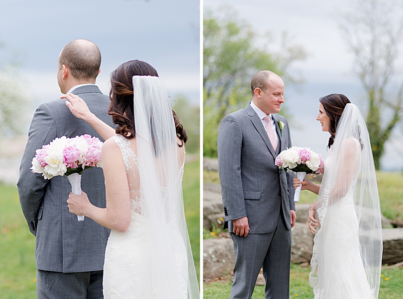 The Bride and Groom's first look outside before their Jewish Spring Glen Island Wedding in New Rochelle, NY