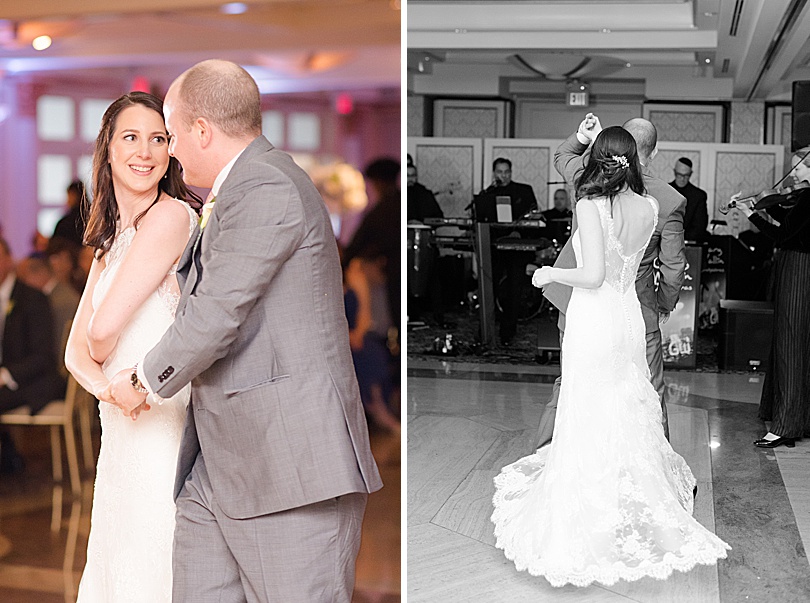 Bride and Groom's choreographed first dance during a Spring Glen Island Wedding Jewish Reception in New Rochelle in early May
