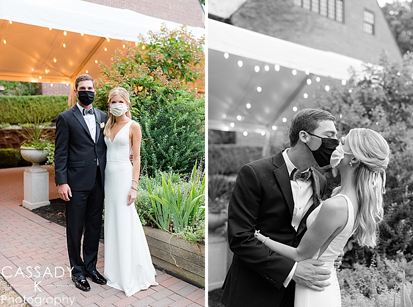 Bride and Groom wearing masks thanks to Covid-19 during a Small Ninety Acres Wedding in Natirar of Peapack, NJ