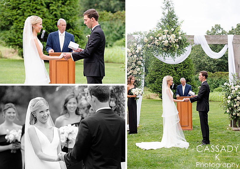 Groom says vows during an outside ceremony at a Small Ninety Acres Wedding in Natirar of Peapack, NJ