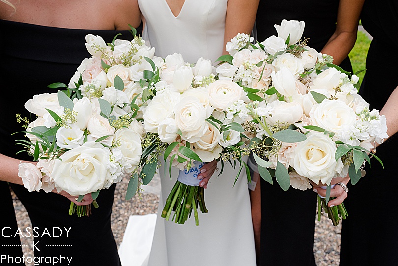 Bride and Bridesmaids Peonies to Paint Chips white bridal bouquets during a Small Ninety Acres Wedding in Natirar