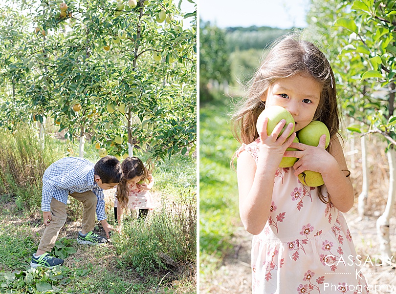 Tips for Family Photos from kids picking apples during Fall activities in PA