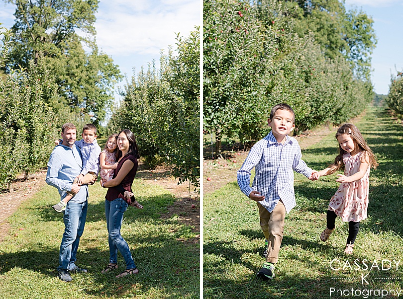 Kids run through Frecon Farm apple orchard in Berks County, PA for a 2020 photography review