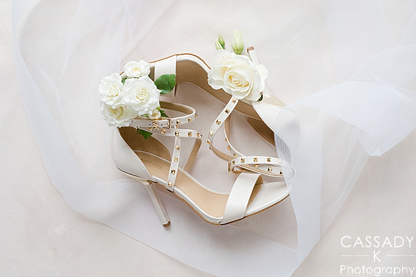 Brides shoes and flowers for Spring Tokeneke Club Wedding