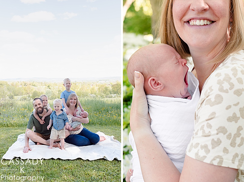 Family portrait in color for outside family newborn session in spring