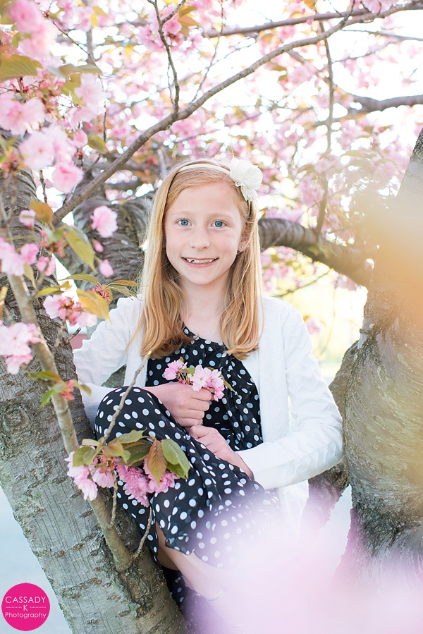 Child Portraits, Child Photography, Kid Portraits, Kid, Photography, Girl, Nine Year Old, Nine, Birthday Portraits, Cherry Blossoms, Pink, GIrly, Girl, Niece, Red Barn, Spring