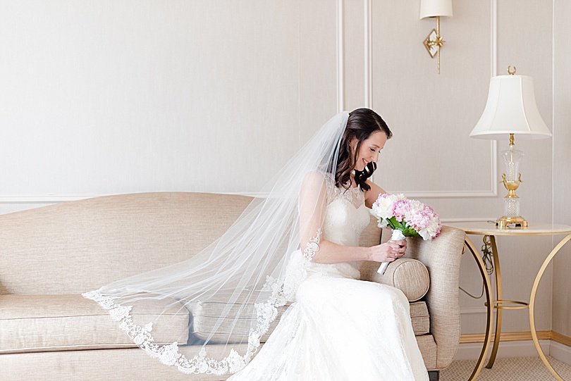 A classic bridal portrait in the bridal suite before a Jewish Spring Glen Island Wedding in New Rochelle, NY
