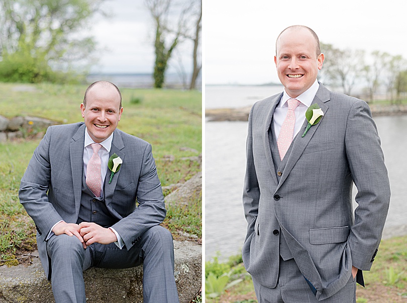 Groom's portraits outside before the Jewish Spring Glen Island Wedding in New Rochelle, NY in early May