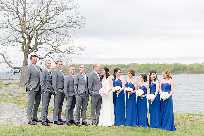 Bridal party portrait along the water before a Jewish Spring Glen Island Wedding in New Rochelle, NY in early May