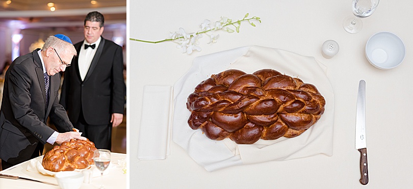 Blessing the Challah or bread at a Spring Glen Island Wedding Jewish Reception in New Rochelle, NY in early May