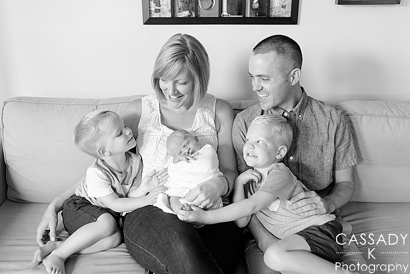 New family picture on couch at home Williamsport Newborn Session in PA