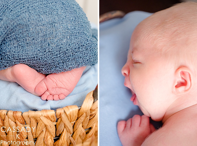 Newborn's little yawn and feet during an at home Williamsport Newborn Session in PA