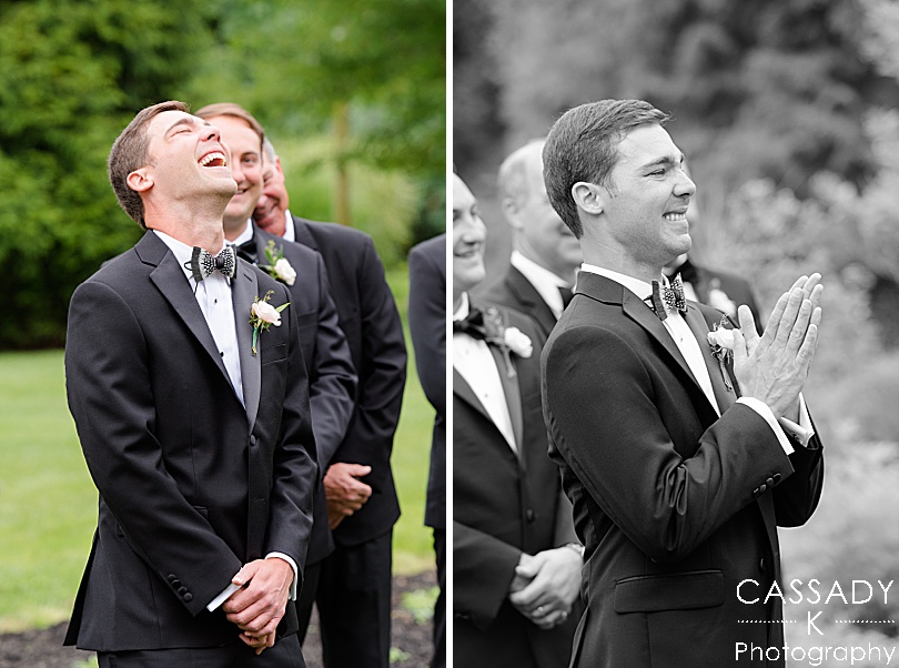 The best groom reaction to seeing bride walk down the aisle at a small Ninety Acres wedding during a 2020 photography review