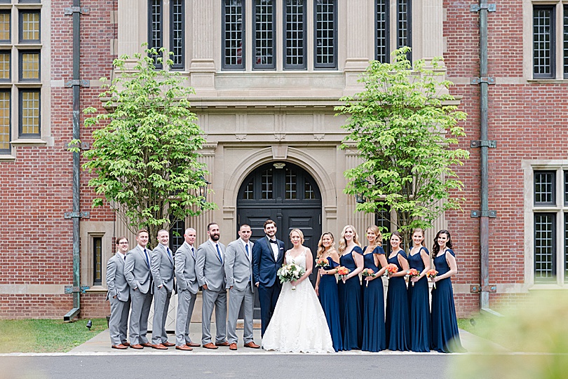 Bridal Party in front of the historic, tudor architecture, estate at a Mansion at Natirar Wedding in Peakpack, NJ