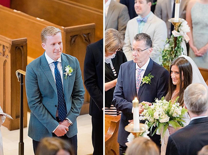 Father walks Bride down the aisle of Trinity Episcopal Church in Southport and the Groom watches at theTokeneke Club Wedding