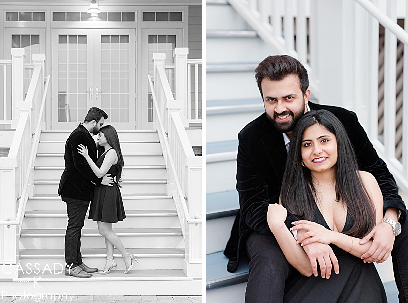 Newly engaged Indian couple celebrate at the Madison Beach Hotel in Connecticut after a Madison Beach engagement proposal