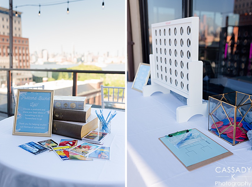 Polaroid Guestbook, Table of family wedding portraits, and time capsule for couple during their Antique Loft Hoboken Wedding