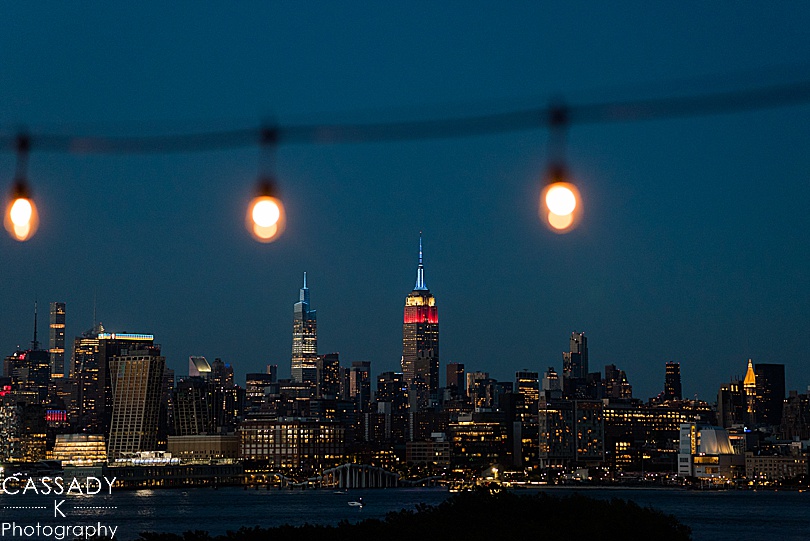 NYC skyline at night during an Antique Loft Hoboken Wedding