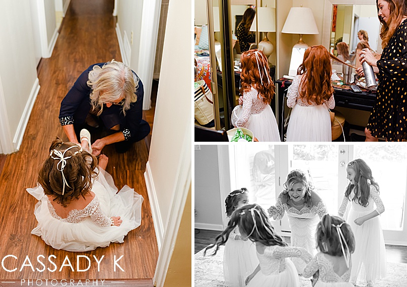 Bride with granddaughters before Pittsburgh fall Gateway Clipper wedding