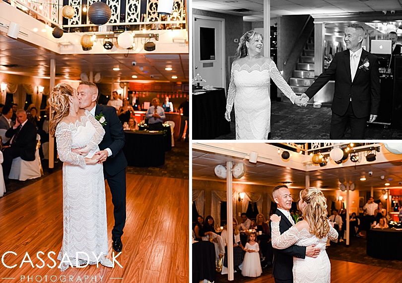 First dance between bride and groom at fall Gateway Clipper wedding