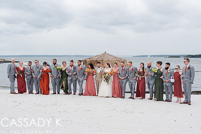 Bridal party picture on beach  at Surf Club on the Sound wedding in New Rochelle, NY