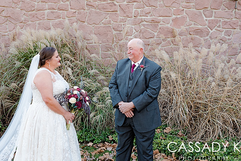 Bride and father first look at Mount Hope Estate Wedding