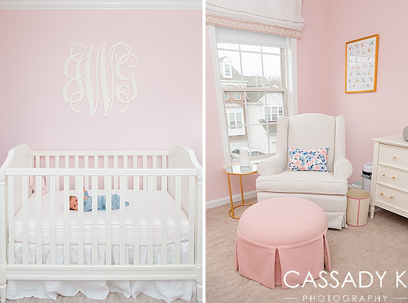 Pink nursery in Doylestown, PA for a perfect little girl during her newborn session.