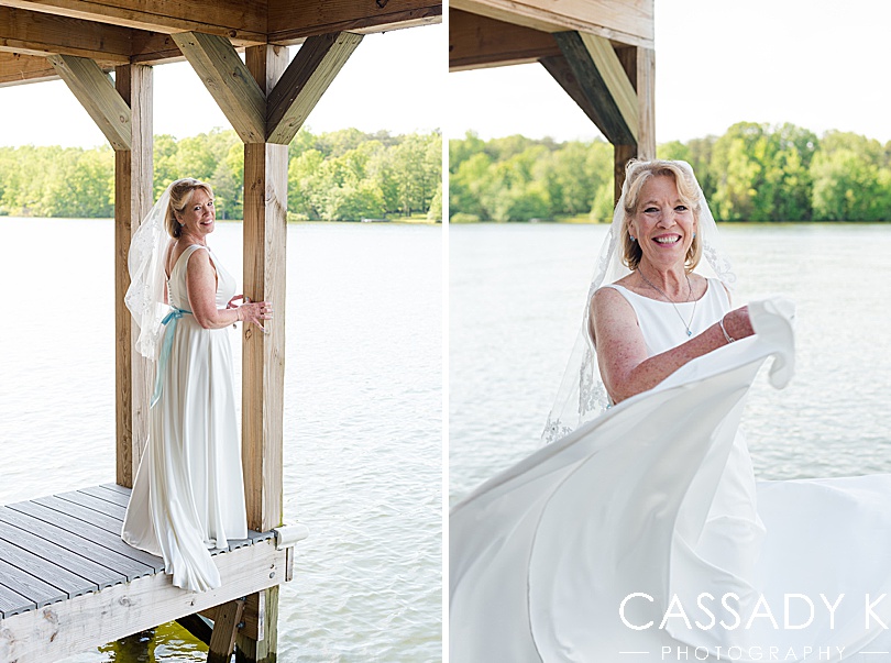 Bride posing on the dock on Lake Anna, VA