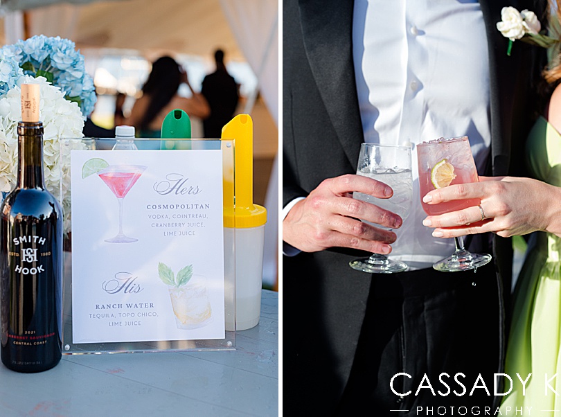 Custom drink choices for Private Estate Tented Wedding