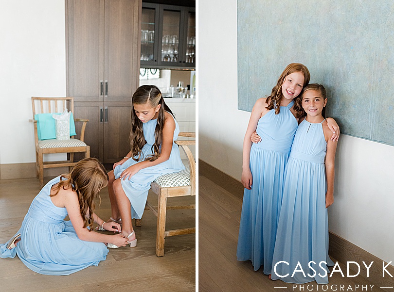 Junior bridesmaids getting ready before Private Estate Tented Wedding