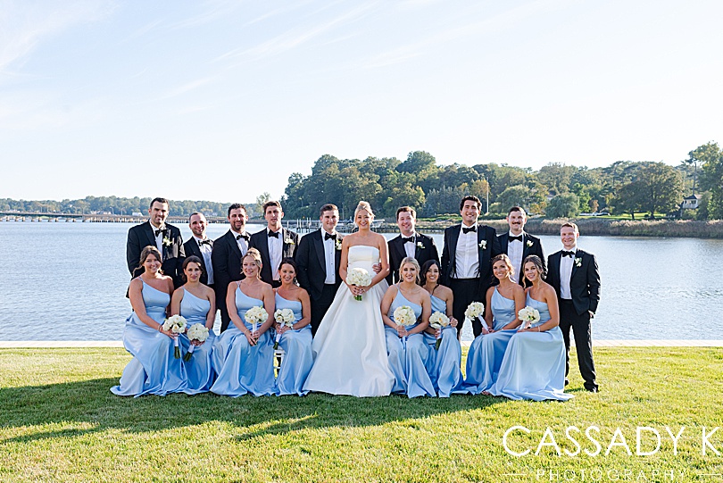 Bridal party portrait waterfront for Private Estate Tented Wedding