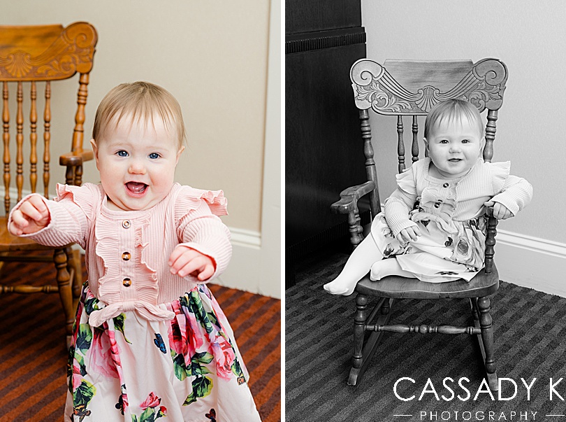 Baby girl on wood rocking chair