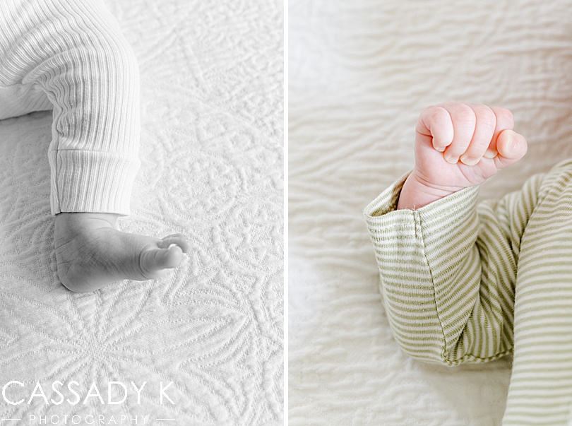 Close up of baby feet and baby hands in Philadelphia Lifestyle Newborn Session