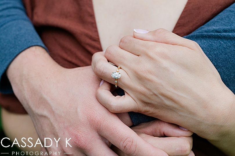 Engagement ring on hand during Princeton Engagement Pictures