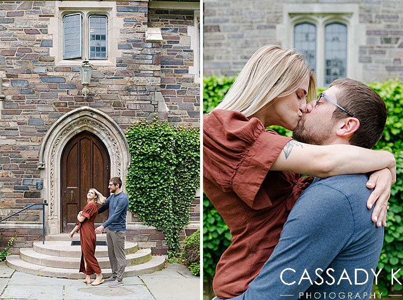 Couple twirling and kissing during Princeton Engagement Pictures