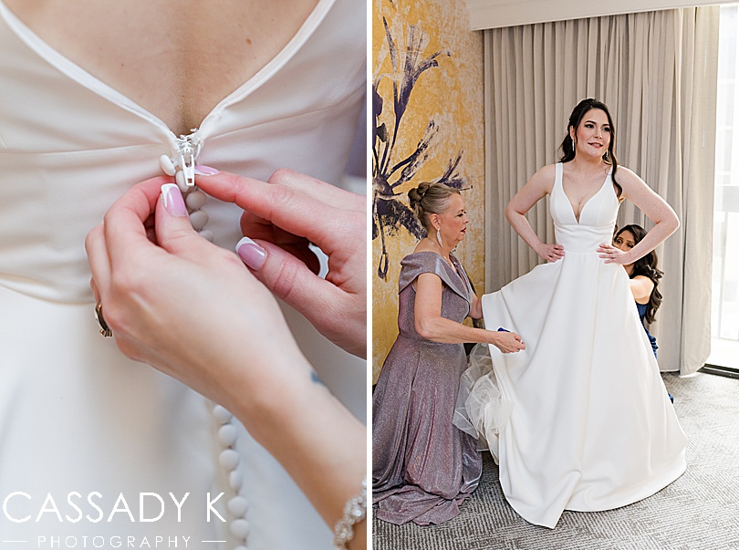 Bride getting dressed for Briarcliff Manor Wedding