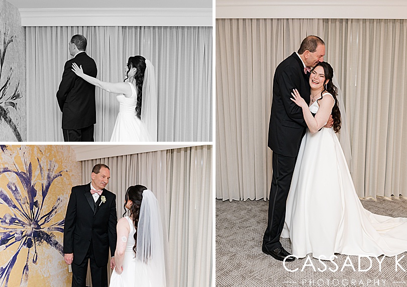 First look with bride and dad at Briarcliff Manor Wedding