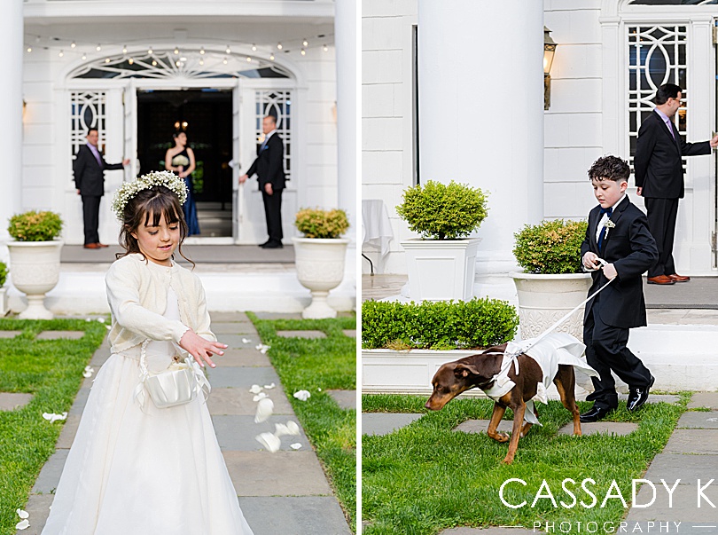 Flower girl and ring bearer walking down aisle at Briarcliff Manor Wedding