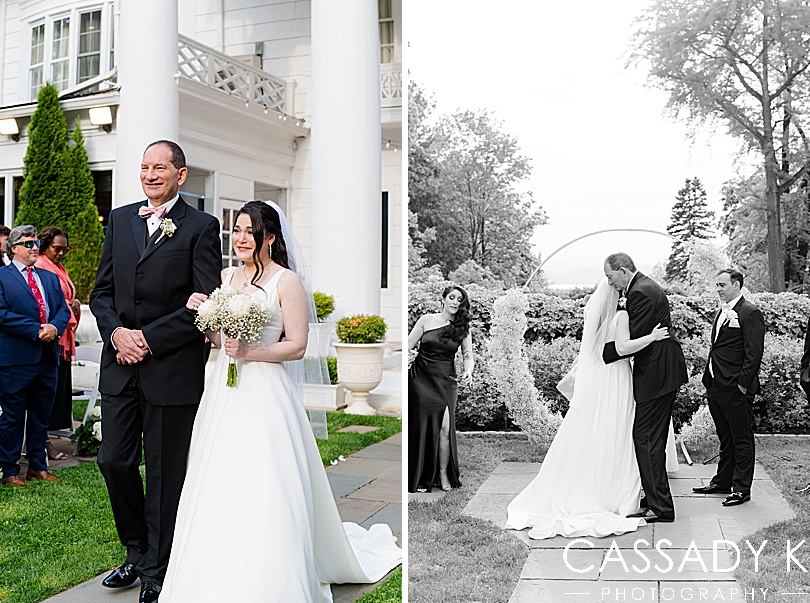 Bride and father walking down the aisle at Briarcliff Manor Wedding