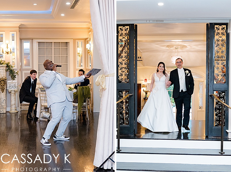 Bride and groom entering reception at Briarcliff Manor Wedding