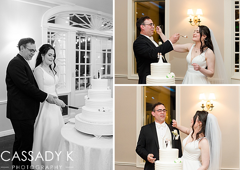 Bride and groom doing cake cutting at Briarcliff Manor Wedding