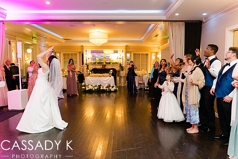 Bouquet toss from bride at Briarcliff Manor Wedding