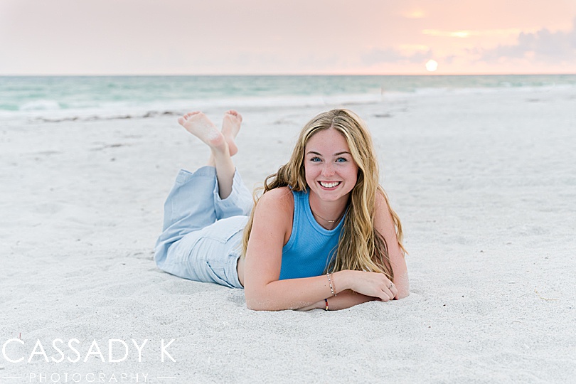 Senior portait picture on Longboat Key beach at sunset