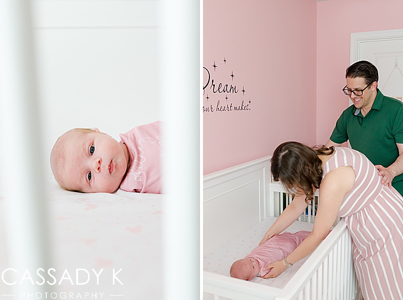 Baby girl in pink nursery