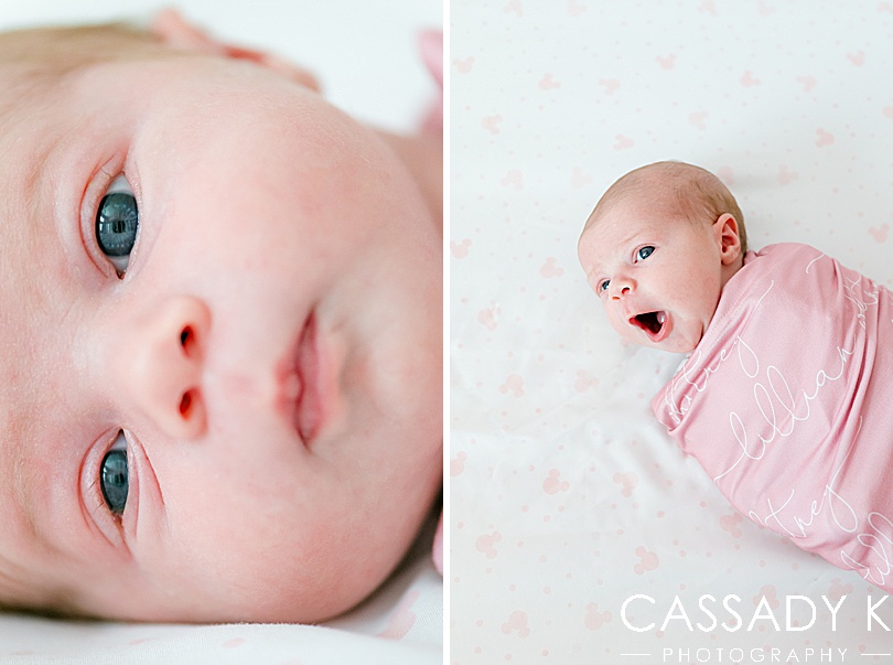 Close up of baby girl eyes during Lansdale Lifestyle Newborn Session