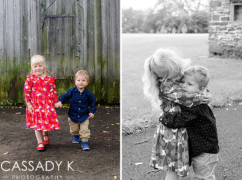 Brother and sister love on each other during a fall mini session