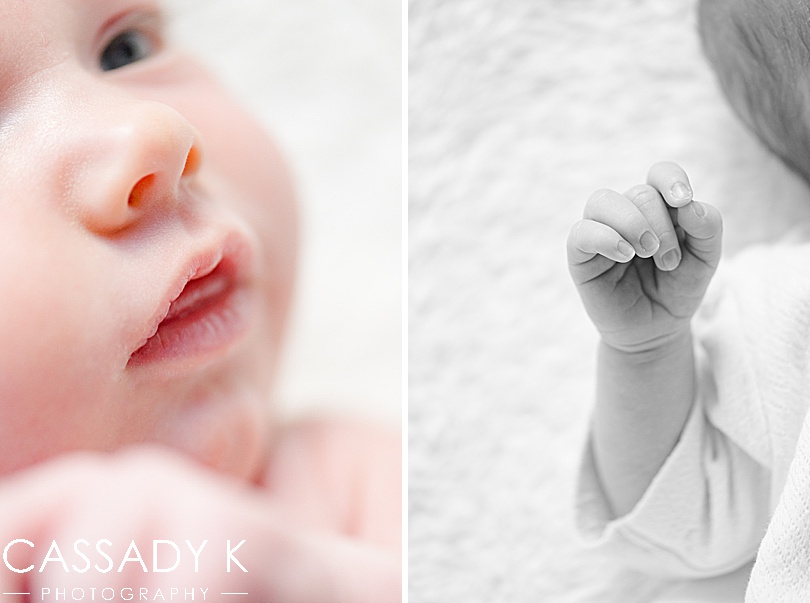 Up close pictures of baby's face and hand details at a northern NJ newborn session