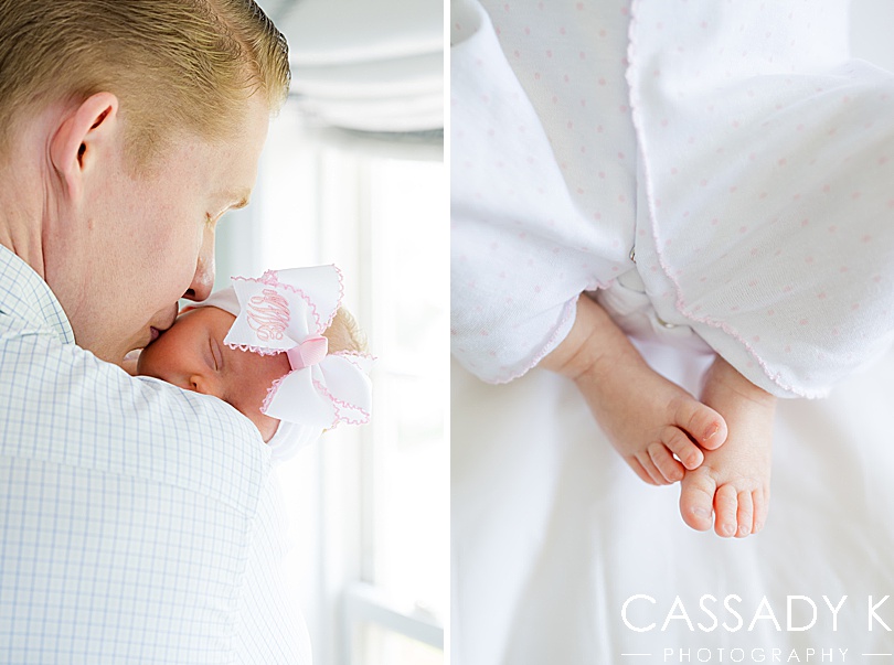 Baby girl's tiny newborn features include the cutest feet with small little toes at photo session in PA.